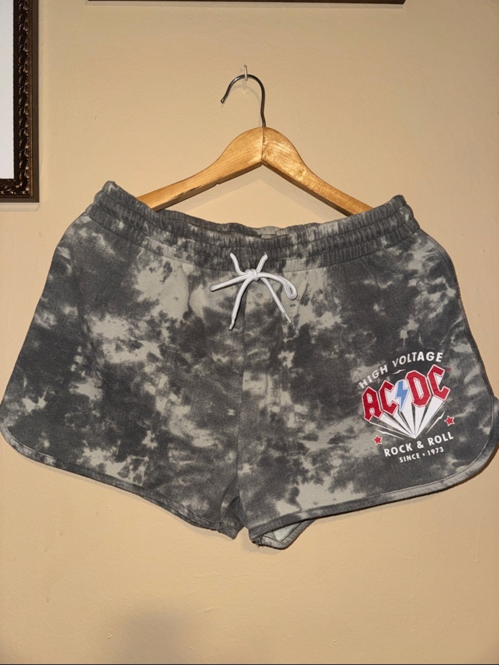 AC/DC Gray Tie-Dye Women's Athletic Lounge Shorts with Red Logo